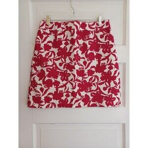 Ann Taylor red ivory floral short skirt 8 cotton stretch office casual classic